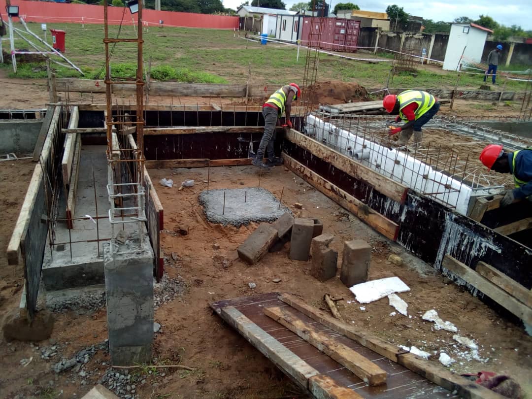 Foundation works for the substation building — rebar and formwork